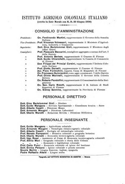 L'agricoltura coloniale organo dell'Istituto agricolo coloniale italiano e dell'Ufficio agrario sperimentale dell'Eritrea