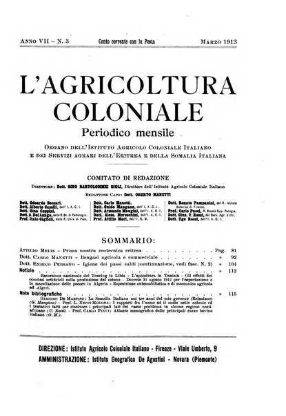 L'agricoltura coloniale organo dell'Istituto agricolo coloniale italiano e dell'Ufficio agrario sperimentale dell'Eritrea