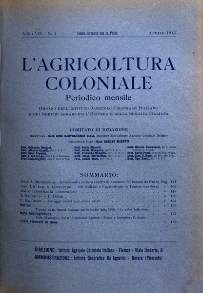 L'agricoltura coloniale organo dell'Istituto agricolo coloniale italiano e dell'Ufficio agrario sperimentale dell'Eritrea