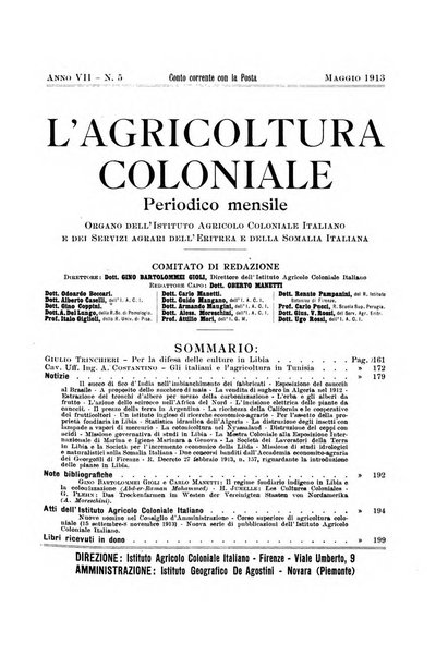 L'agricoltura coloniale organo dell'Istituto agricolo coloniale italiano e dell'Ufficio agrario sperimentale dell'Eritrea