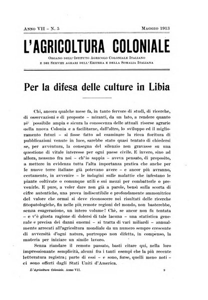 L'agricoltura coloniale organo dell'Istituto agricolo coloniale italiano e dell'Ufficio agrario sperimentale dell'Eritrea