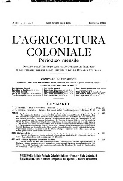 L'agricoltura coloniale organo dell'Istituto agricolo coloniale italiano e dell'Ufficio agrario sperimentale dell'Eritrea