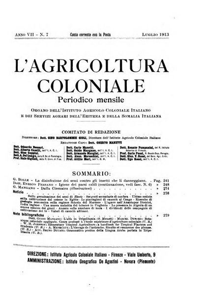 L'agricoltura coloniale organo dell'Istituto agricolo coloniale italiano e dell'Ufficio agrario sperimentale dell'Eritrea