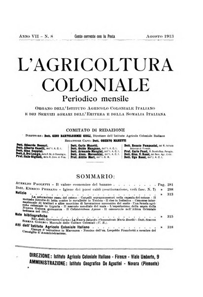 L'agricoltura coloniale organo dell'Istituto agricolo coloniale italiano e dell'Ufficio agrario sperimentale dell'Eritrea