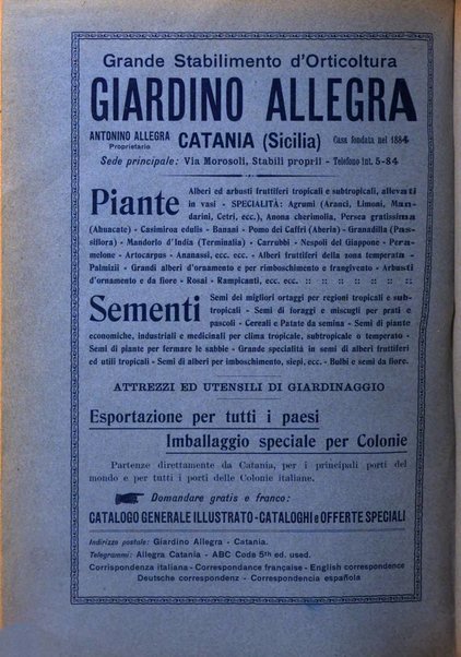 L'agricoltura coloniale organo dell'Istituto agricolo coloniale italiano e dell'Ufficio agrario sperimentale dell'Eritrea