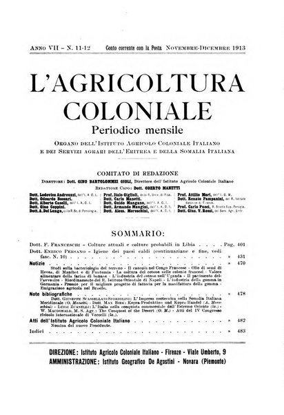 L'agricoltura coloniale organo dell'Istituto agricolo coloniale italiano e dell'Ufficio agrario sperimentale dell'Eritrea