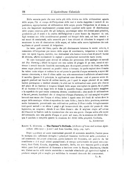 L'agricoltura coloniale organo dell'Istituto agricolo coloniale italiano e dell'Ufficio agrario sperimentale dell'Eritrea