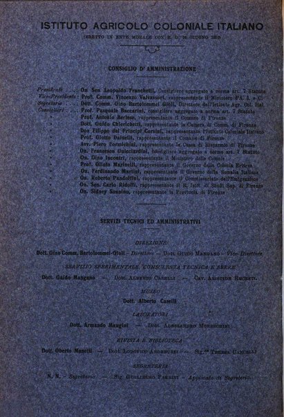 L'agricoltura coloniale organo dell'Istituto agricolo coloniale italiano e dell'Ufficio agrario sperimentale dell'Eritrea