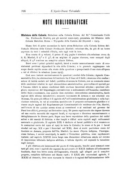 L'agricoltura coloniale organo dell'Istituto agricolo coloniale italiano e dell'Ufficio agrario sperimentale dell'Eritrea