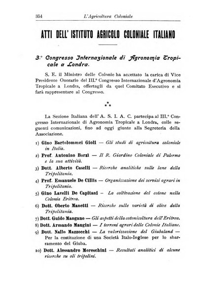 L'agricoltura coloniale organo dell'Istituto agricolo coloniale italiano e dell'Ufficio agrario sperimentale dell'Eritrea