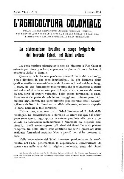 L'agricoltura coloniale organo dell'Istituto agricolo coloniale italiano e dell'Ufficio agrario sperimentale dell'Eritrea