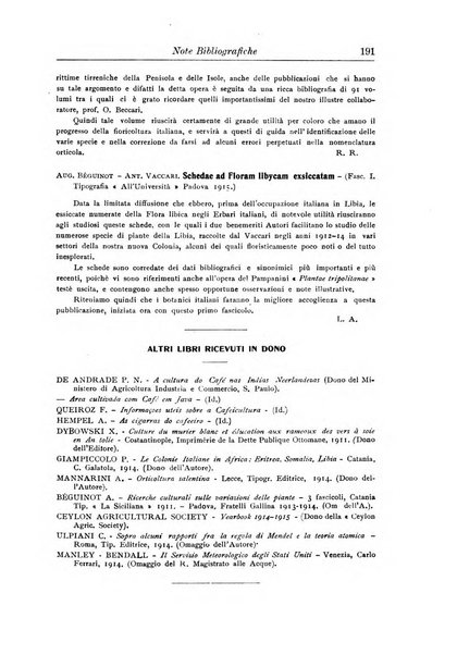 L'agricoltura coloniale organo dell'Istituto agricolo coloniale italiano e dell'Ufficio agrario sperimentale dell'Eritrea