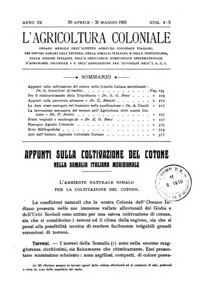 L'agricoltura coloniale organo dell'Istituto agricolo coloniale italiano e dell'Ufficio agrario sperimentale dell'Eritrea