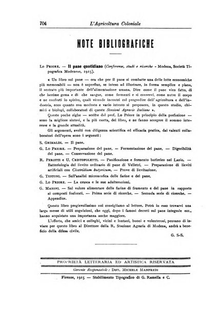 L'agricoltura coloniale organo dell'Istituto agricolo coloniale italiano e dell'Ufficio agrario sperimentale dell'Eritrea