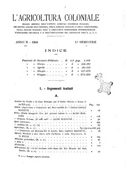 L'agricoltura coloniale organo dell'Istituto agricolo coloniale italiano e dell'Ufficio agrario sperimentale dell'Eritrea