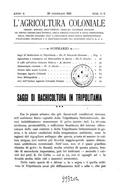 L'agricoltura coloniale organo dell'Istituto agricolo coloniale italiano e dell'Ufficio agrario sperimentale dell'Eritrea