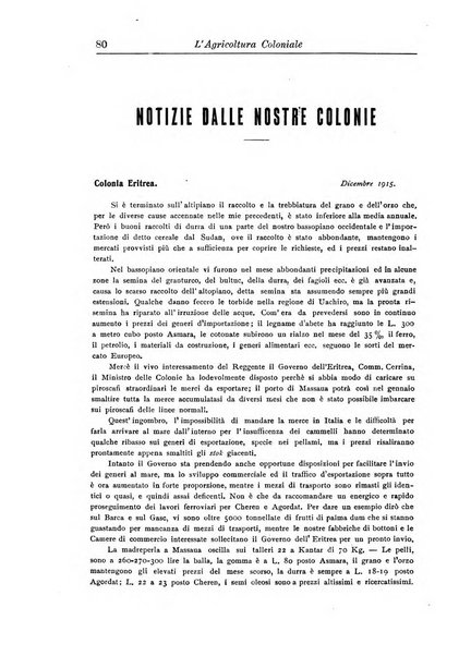 L'agricoltura coloniale organo dell'Istituto agricolo coloniale italiano e dell'Ufficio agrario sperimentale dell'Eritrea