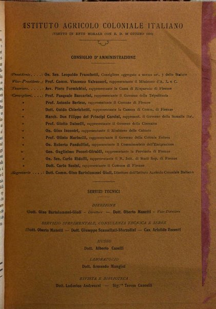 L'agricoltura coloniale organo dell'Istituto agricolo coloniale italiano e dell'Ufficio agrario sperimentale dell'Eritrea