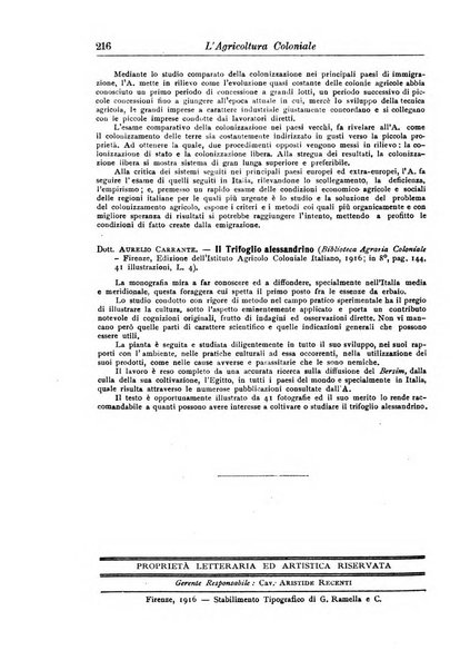 L'agricoltura coloniale organo dell'Istituto agricolo coloniale italiano e dell'Ufficio agrario sperimentale dell'Eritrea