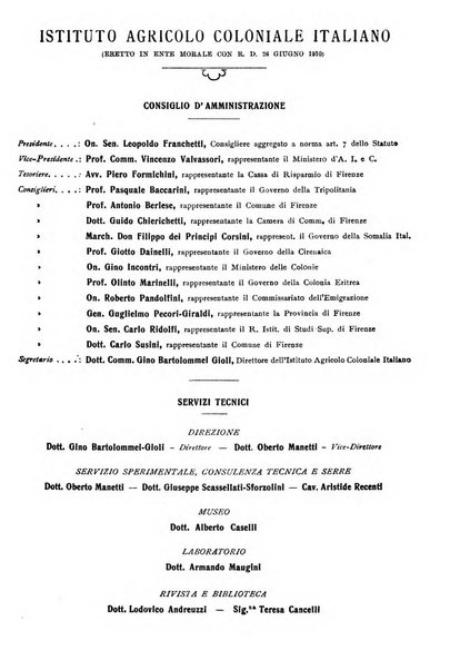 L'agricoltura coloniale organo dell'Istituto agricolo coloniale italiano e dell'Ufficio agrario sperimentale dell'Eritrea