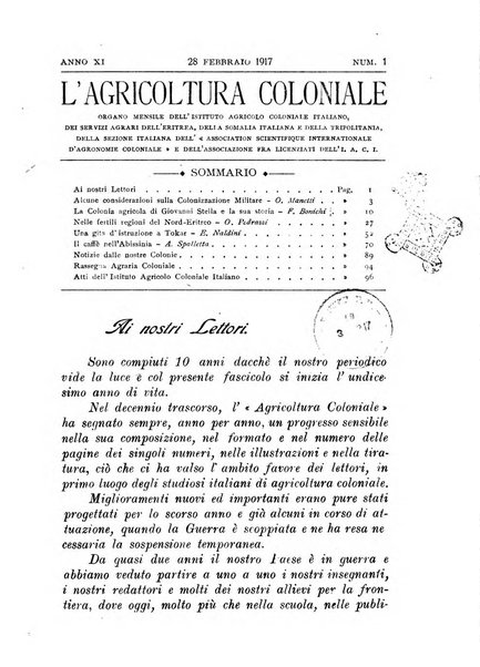 L'agricoltura coloniale organo dell'Istituto agricolo coloniale italiano e dell'Ufficio agrario sperimentale dell'Eritrea