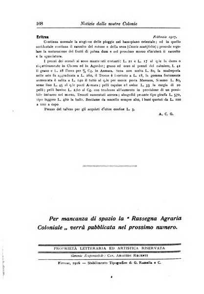 L'agricoltura coloniale organo dell'Istituto agricolo coloniale italiano e dell'Ufficio agrario sperimentale dell'Eritrea