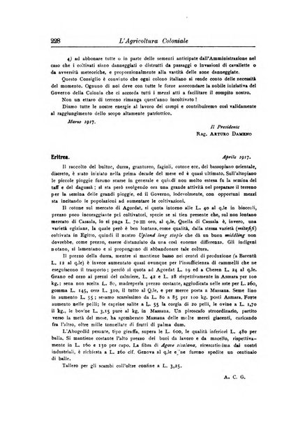 L'agricoltura coloniale organo dell'Istituto agricolo coloniale italiano e dell'Ufficio agrario sperimentale dell'Eritrea