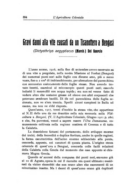 L'agricoltura coloniale organo dell'Istituto agricolo coloniale italiano e dell'Ufficio agrario sperimentale dell'Eritrea