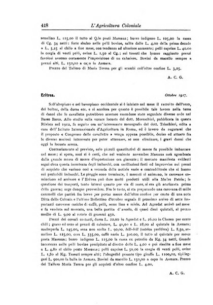 L'agricoltura coloniale organo dell'Istituto agricolo coloniale italiano e dell'Ufficio agrario sperimentale dell'Eritrea