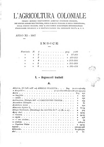 L'agricoltura coloniale organo dell'Istituto agricolo coloniale italiano e dell'Ufficio agrario sperimentale dell'Eritrea