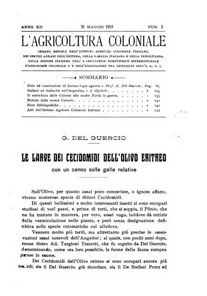 L'agricoltura coloniale organo dell'Istituto agricolo coloniale italiano e dell'Ufficio agrario sperimentale dell'Eritrea