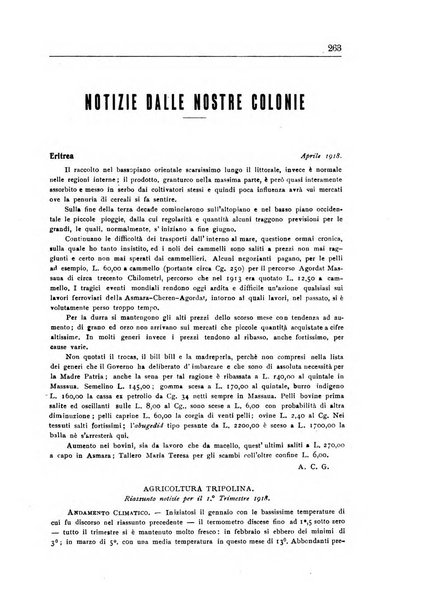 L'agricoltura coloniale organo dell'Istituto agricolo coloniale italiano e dell'Ufficio agrario sperimentale dell'Eritrea