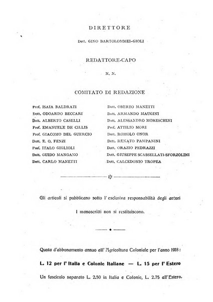 L'agricoltura coloniale organo dell'Istituto agricolo coloniale italiano e dell'Ufficio agrario sperimentale dell'Eritrea