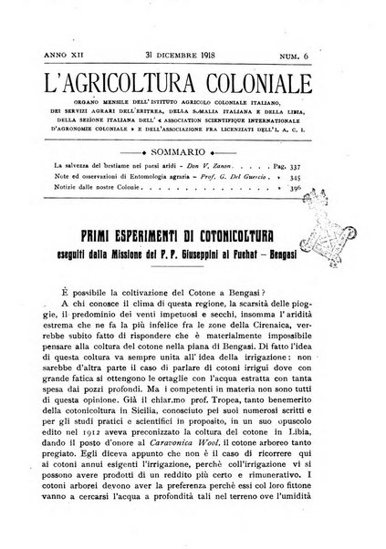 L'agricoltura coloniale organo dell'Istituto agricolo coloniale italiano e dell'Ufficio agrario sperimentale dell'Eritrea