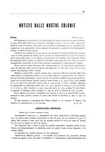 L'agricoltura coloniale organo dell'Istituto agricolo coloniale italiano e dell'Ufficio agrario sperimentale dell'Eritrea