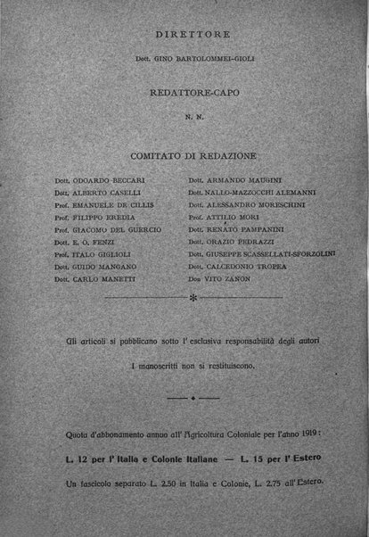 L'agricoltura coloniale organo dell'Istituto agricolo coloniale italiano e dell'Ufficio agrario sperimentale dell'Eritrea