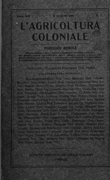 L'agricoltura coloniale organo dell'Istituto agricolo coloniale italiano e dell'Ufficio agrario sperimentale dell'Eritrea