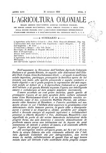 L'agricoltura coloniale organo dell'Istituto agricolo coloniale italiano e dell'Ufficio agrario sperimentale dell'Eritrea