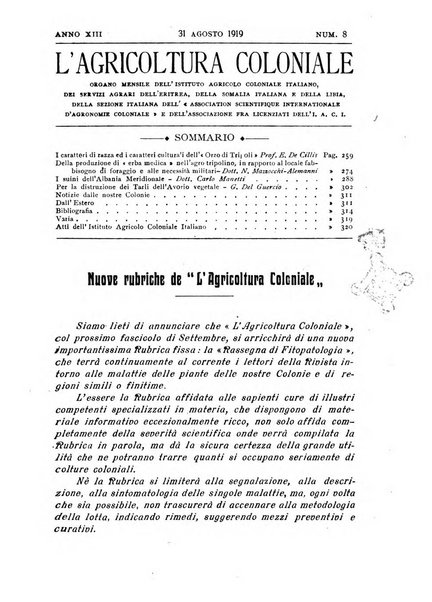 L'agricoltura coloniale organo dell'Istituto agricolo coloniale italiano e dell'Ufficio agrario sperimentale dell'Eritrea