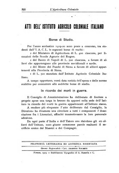 L'agricoltura coloniale organo dell'Istituto agricolo coloniale italiano e dell'Ufficio agrario sperimentale dell'Eritrea