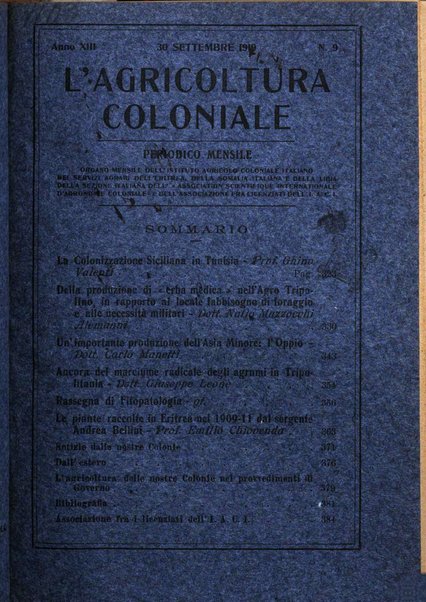 L'agricoltura coloniale organo dell'Istituto agricolo coloniale italiano e dell'Ufficio agrario sperimentale dell'Eritrea