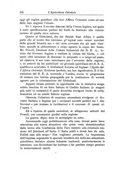 L'agricoltura coloniale organo dell'Istituto agricolo coloniale italiano e dell'Ufficio agrario sperimentale dell'Eritrea