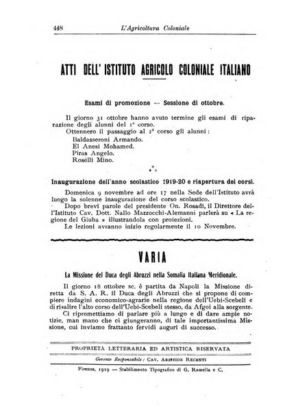 L'agricoltura coloniale organo dell'Istituto agricolo coloniale italiano e dell'Ufficio agrario sperimentale dell'Eritrea