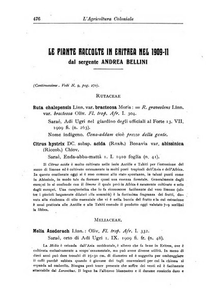 L'agricoltura coloniale organo dell'Istituto agricolo coloniale italiano e dell'Ufficio agrario sperimentale dell'Eritrea