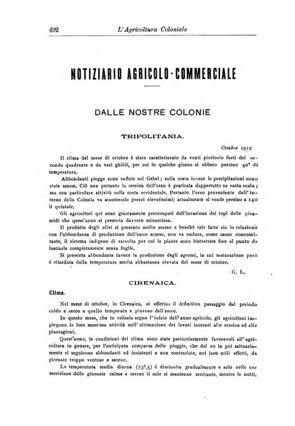 L'agricoltura coloniale organo dell'Istituto agricolo coloniale italiano e dell'Ufficio agrario sperimentale dell'Eritrea