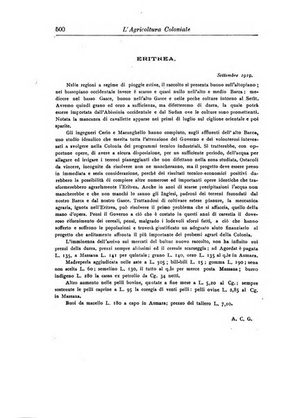 L'agricoltura coloniale organo dell'Istituto agricolo coloniale italiano e dell'Ufficio agrario sperimentale dell'Eritrea