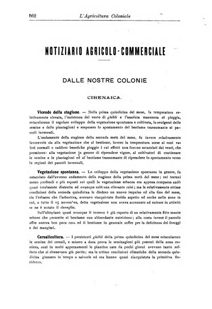 L'agricoltura coloniale organo dell'Istituto agricolo coloniale italiano e dell'Ufficio agrario sperimentale dell'Eritrea