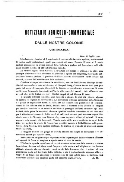 L'agricoltura coloniale organo dell'Istituto agricolo coloniale italiano e dell'Ufficio agrario sperimentale dell'Eritrea