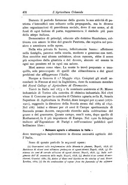 L'agricoltura coloniale organo dell'Istituto agricolo coloniale italiano e dell'Ufficio agrario sperimentale dell'Eritrea