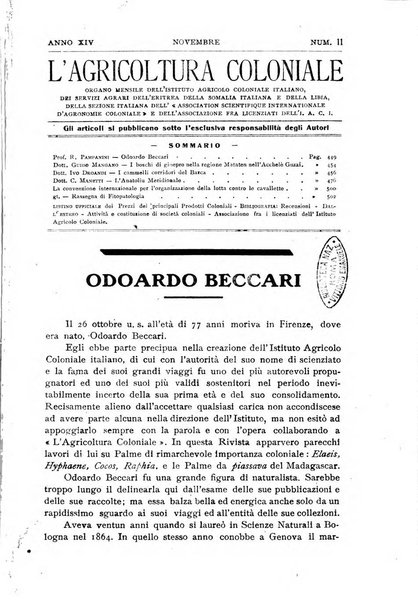 L'agricoltura coloniale organo dell'Istituto agricolo coloniale italiano e dell'Ufficio agrario sperimentale dell'Eritrea